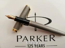Parker Sonnet Cisele Silver Golden Clip Fine Nib Fountain Pen Fine New In Box