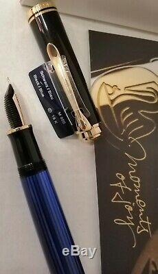 Pelikan Souveran M800 Fountain Pen Black / Blue F # 986729 New In Box