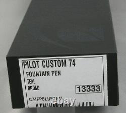 Pilot Custom 74 Transparent Teal & Chrome Fountain Pen In Box 14kt Broad Nib
