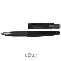 Rotring 600 Black Fountain Pen Fine Pt & Converter W Red Letters New In Box