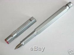 Rotring 600 Silver Hexagonal Fountain Pen Fine Pt & Converter New In Box