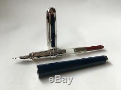 S. T. Dupont Olympio Midnight Blue Fountain Pen 18K Gold M Nib with box Excellent