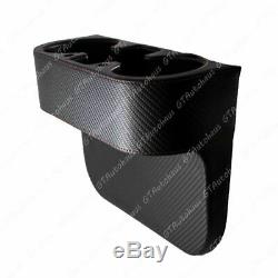 Seat Gap Seam Storage Box Organizer Drink Holder Mount Carbon Fiber Leather