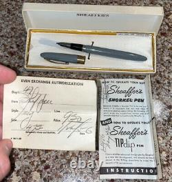 Sheaffer Vintage Snorkel Fountain Pen-Gray- Mint In Box 1950's Free Ship