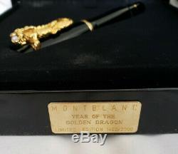 UNINKED Montblanc Year of the Golden Dragon 2000 Fountain Pen M Nib Box+Papers