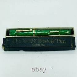 Vintage GOLD BOND Stonite #8 Nib Jade Green Marble Fountain Pen with Box