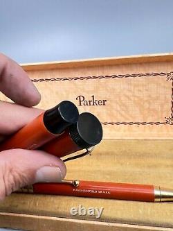Vintage PARKER Duofold Senior BIG RED Fountain Pen Pencil set 14K Fine nib BOXED