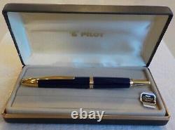 Vintage Pilot Namiki Capless Fountain Pen 14k Gold Broad Nib Box Blue Gold Paper