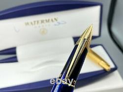 WATERMAN EDSON Fountain Pen SAPPHIRE BLUE 18K Fine nib NOS NEW COMPLETE Boxed