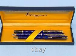 Waterman Ballpoint Pen & Pencil & Rollerball Pen Set Blue & Gold New In Box