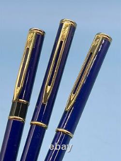 Waterman Ballpoint Pen & Pencil & Rollerball Pen Set Blue & Gold New In Box