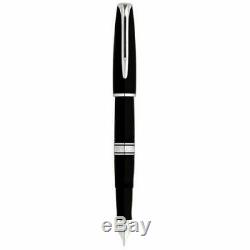 Waterman Charleston Ebony Black & Silver Fountain Pen 18Kt Fine Pt New In Box