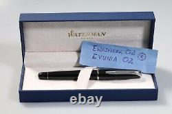 Waterman Charlstone Fountain Pen, New in box, Black, M white gold nib, NICE