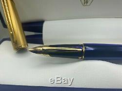 Waterman Edson Fountain Pen SAPPHIRE BLUE 18K Med Nib Near Mint Complete Boxes