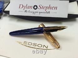 Waterman Edson Sapphire blue fountain pen 18K B = broad gold nib + boxes