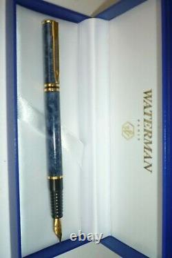 Waterman Laureat Fountain Pen Marble Blue Fine Pt New In Box Original