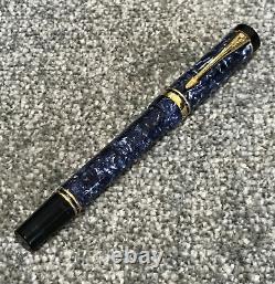 1996 Parker Duofold International Fountain Pen-18ct Medium Nib-blue Marble-box