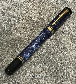 1998 Parker Duofold International Fountain Pen-18ct Medium Nib-blue Marble-box