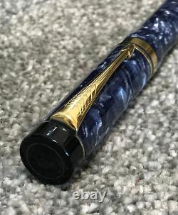 1998 Parker Duofold International Fountain Pen-18ct Medium Nib-blue Marble-box