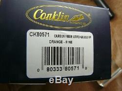 Conklin Fibre De Carbone Mot Calibre Plume En Acier Orange Fin Nib Newithbox