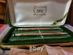 Cross 14k Solid Gold Vintage Ball Point Pen And Pencil Set With Original Box Euc