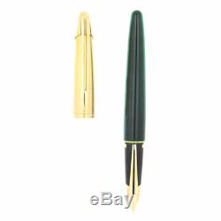 Edson Waterman Emerald Green & Gold Fountain Pen Or 18 Carats Moyenne Pt Neuf Dans La Boîte