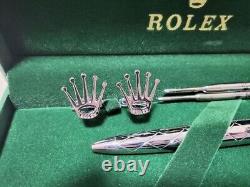 Ensemble de stylo à bille Rolex avec boutons de manchette, 2 recharges et boîte neuve et scellée Rare F/S