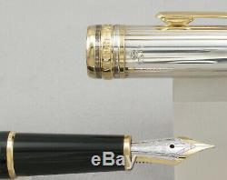 Montblanc 144 Solitaire Doue Sterling Silver & Black Fountain Pen Withbox 18kt Nib
