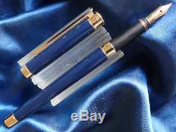 Montblanc Noblesse Bleu & Or Fountain Pen 18k Med Pt & Converter Neuf Dans La Boîte