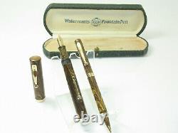 Nice Waterman 52 V Olive Ripple Stylo-plume 14ct M Nib - Crayon Correspondant & Boîte
