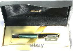 Pelikan Souveran M600m Fountain Pen Green & Black Medium Nib Nouveau Produit In Box
