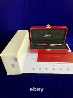 Stylo Cartier authentique Santos de Cartier Bordeaux stylo à bille Nouvel ensemble complet dans sa boîte