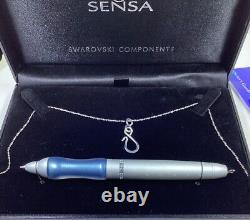 Stylo à bille Sensa Swarovski Swan Crystal bleu et chaîne - Neuf dans sa boîte 35534