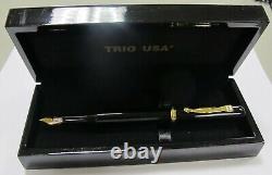 Stylo plume Trio USA Cumlaude noir avec garniture en or 18 carats, pointe moyenne, neuf dans sa boîte
