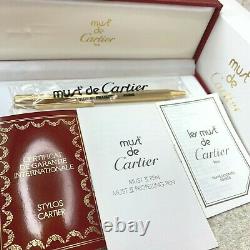 Vintage Authentic Must De Cartier Ballpoint Godron Gold Plaqué Avecbox&papers (nouveau)