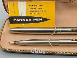 Vintage Parker 51 Flighter Stylo De Fontaine & Crayon Set 14k Broad Nib Nos Boxed