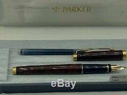 Vintage Parker 75 Thuya Laque Fontaine Nib Pen 18k Med En Boîte