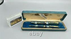 Vintage Waterman 52v Blue Ripple Stylo Et Crayon Set 14k #2 Nib Minty Box