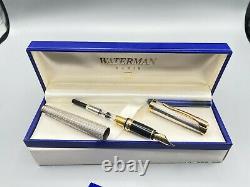 Waterman L'etalon Sterling Silver Fountain Pen 18k Med Nib Near Mint Boxed