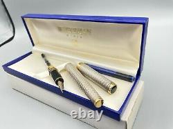 Waterman L'etalon Sterling Silver Fountain Pen 18k Med Nib Near Mint Boxed